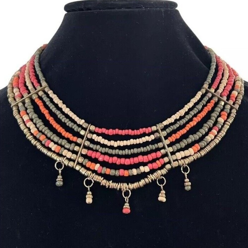 Traditional Ethnic Afghan Tribal Choker Boho Necklace Brass Coral Beaded‎ Collar